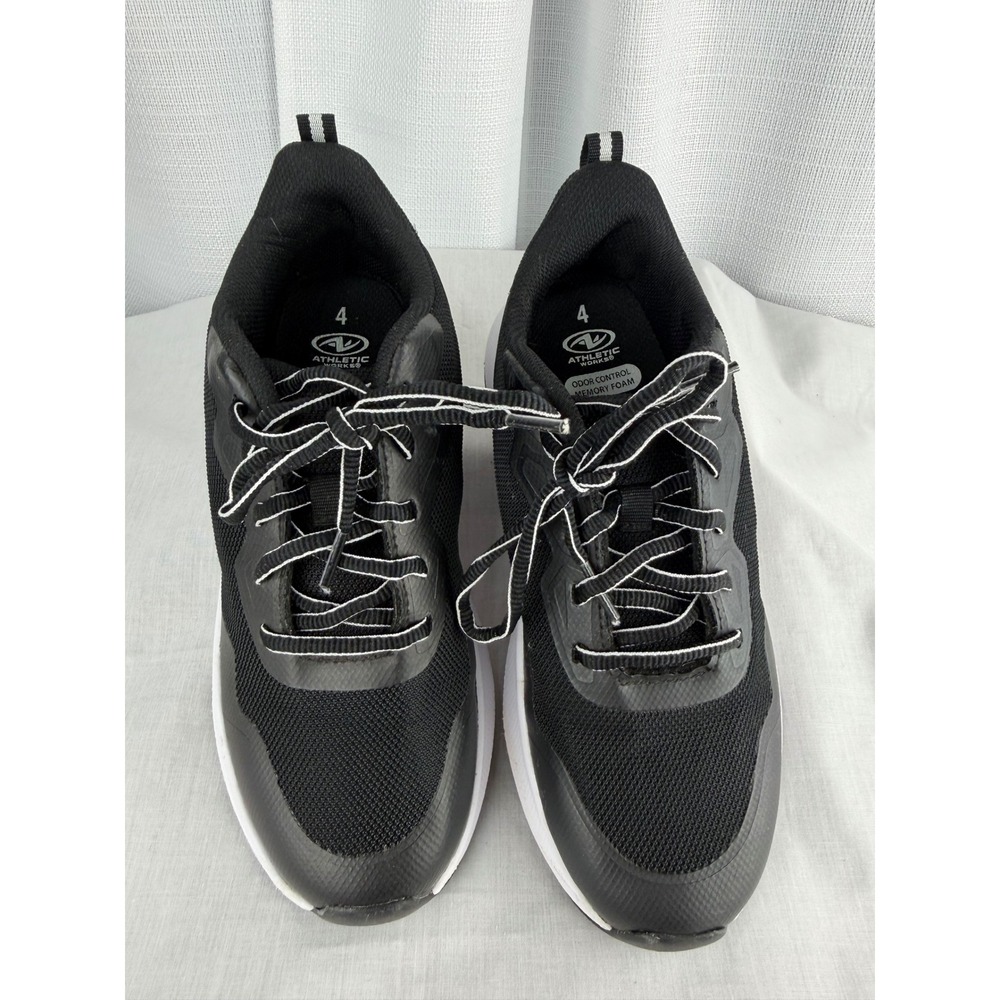 Athletic Works Kids Black White Memory Foam Odor Control Sneakers Boys Size 4